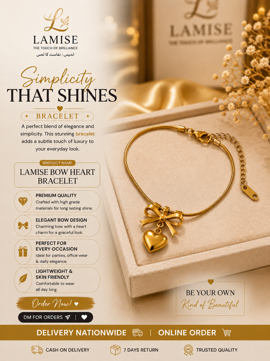 Lamise Bow Heart Bracelet | Charming Bow & Heart Dangle Bracelet